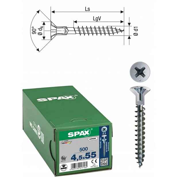 Univerzální šroub do dřeva Spax 4.5 x 55 Wirox 500 ks