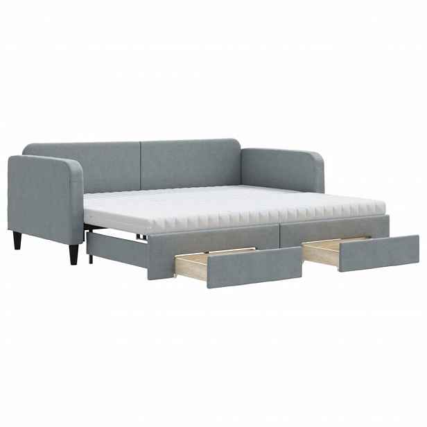 vidaXL Válenda s přistýlkou a zásuvkami světle šedá 90 x 200 cm textil