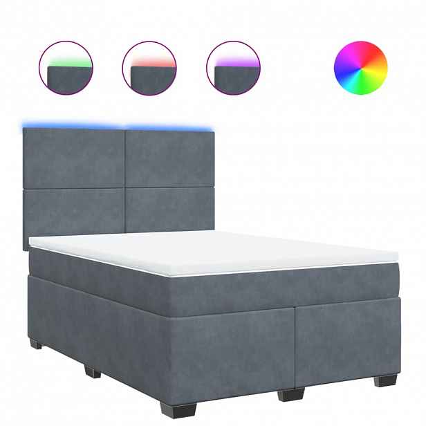 vidaXL Box spring postel s matrací tmavě šedý 140 x 190 cm samet