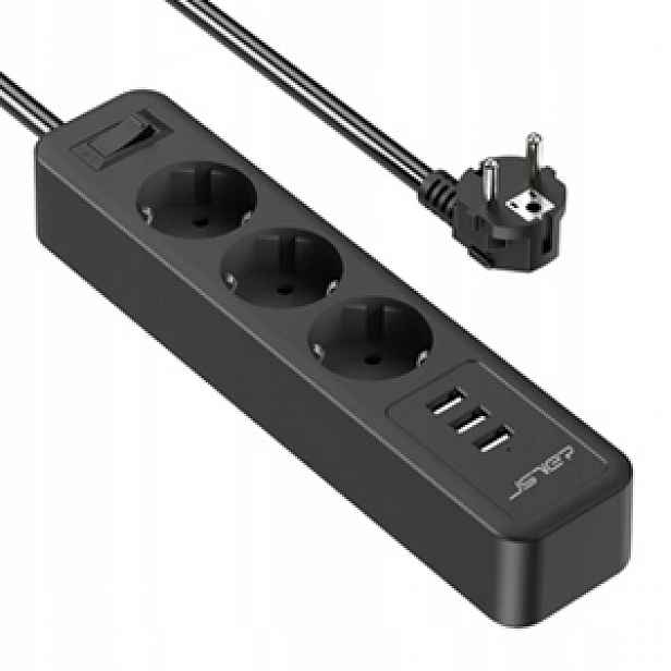 Prodlužovací Kabel Zásuvková Lišta Napájecí Adaptér S Usb Nabíjením 6V1 Jsver Černý