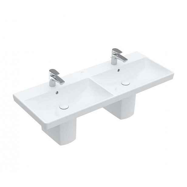 Villeroy & Boch Avento - Dvojumyvadlo nábytkové 120x47 cm, s přepadem, 2 otvory pro baterii, alpská bílá 4A23CK01
