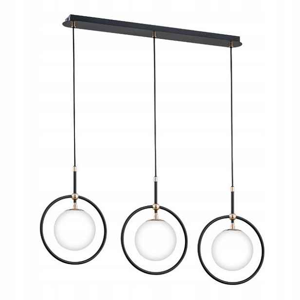 Závěsná lampa minimalistická trojitá, černá, bílé skleněné koule Alfa