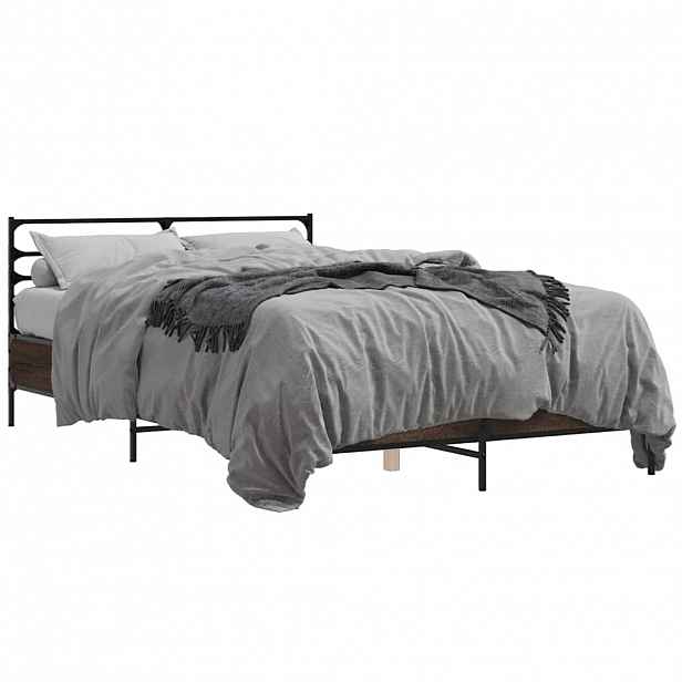 vidaXL Rám postele hnědý dub 120 x 190 cm kompozitní dřevo a kov