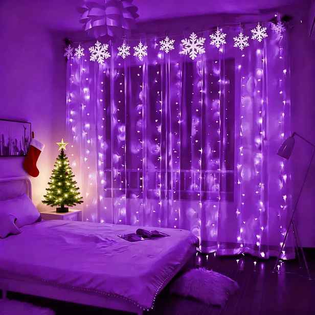 TEMU 1 ks, 200 LED fialové závěsné světelné řetězy, 8 režimů s USB ovládáním tlačítek, vhodné pro Vánoce, Den díkůvzdání, Halloween, svatby, ložnice,