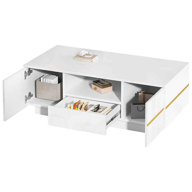 CHICFURN KONFERENČNÍ STOLEK 100 × 50 × 35,5 cm v bílé barvě se 2 dvířky, zásuvkou a otevřenou přihrádkou z MDF