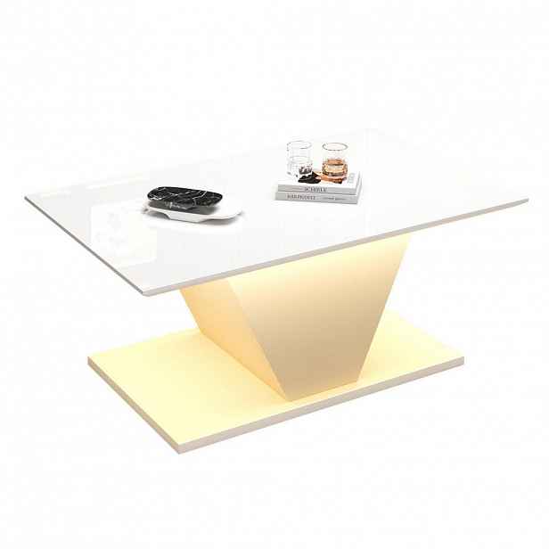 OKWISH KONFERENČNÍ stolek 100/50/46 cm bílý z dřevotřísky s LED osvětlením a lesklou deskou