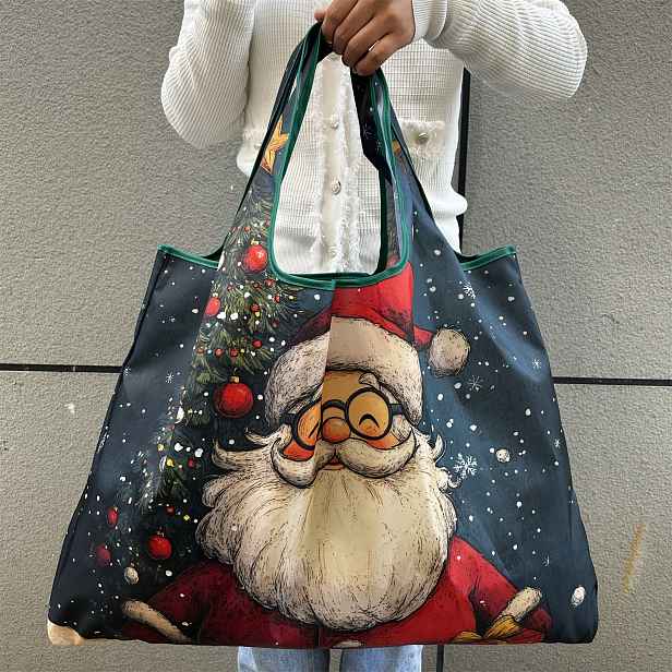 TEMU Velká taška s malby Santa , lehká a skládací, z odolného nylonu, ideální jako vánoční dárek