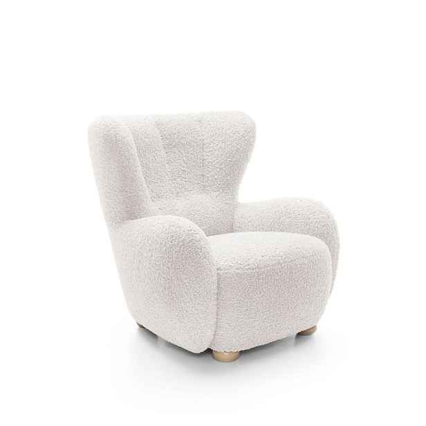 MASSENO KLASICKÉ ČALOUNĚNÉ RELAXAČNÍ KŘESLO MIST, látka bouclé, bílé