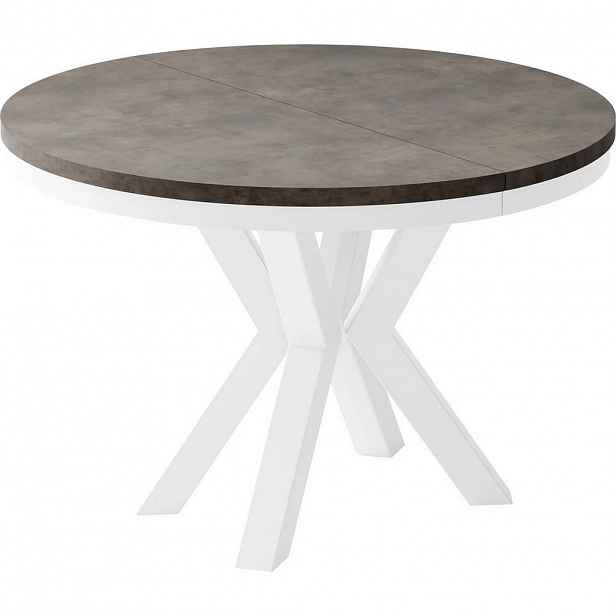 WFL GROUP JÍDELNÍ STŮL Clara Kulatý Rozkládací Skandinávský s Bílámi Kovovými Nohami, Tmavě šedý Chicago Beton 100-176/100/76 cm