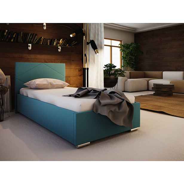Čalouněná postel SOFIE 90x200 cm, modrá látka