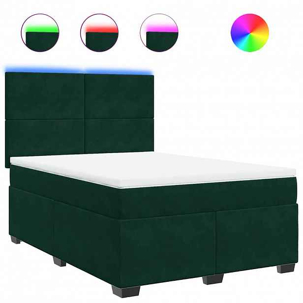 vidaXL Box spring postel s matrací tmavě zelená 140x190 cm samet