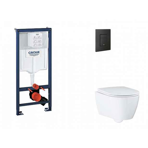 Grohe Rapid SL - Set předstěnové instalace, klozetu, sedátka SoftClose a tlačítka Even, phantom black SANI11BB5122