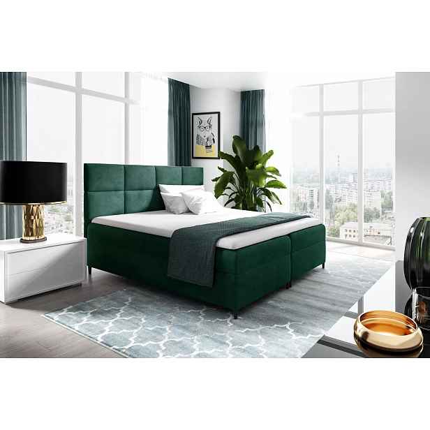 Postel boxspring s úložným prostorem BRIGITA - 200x220, zelená + topper ZDARMA