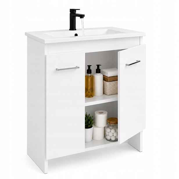 Skříňka do koupelny 60 cm s umyvadlem a policí Bílá matná Ergonomický set