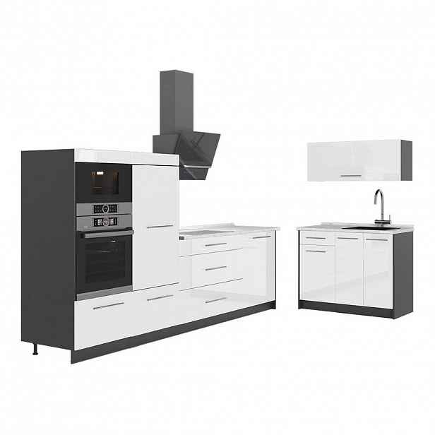 Vicco KUCHYNĚ Fame-Line, Bílá vysoký lesk/Antracit, 380 cm, PD Mramor