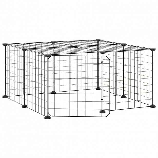 vidaXL 12panelová ohrádka pro zvířata s dvířky černá 70 x 70 x 35 cm ocel