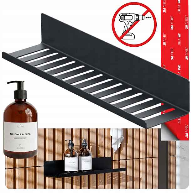 Bezinvazivní Sprchová Polička Nexa Bez Vrtání 3M Vhb 40 cm Láhev