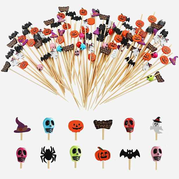 Párátka Halloween 200 Ks Bambusová 12 CM 8 Vzorů Na Občerstvení