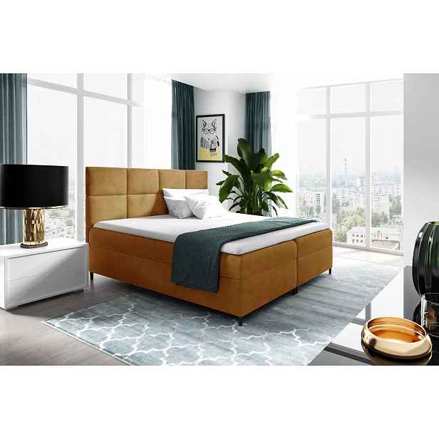 Postel boxspring s úložným prostorem BRIGITA - 200x220, žlutá + topper ZDARMA