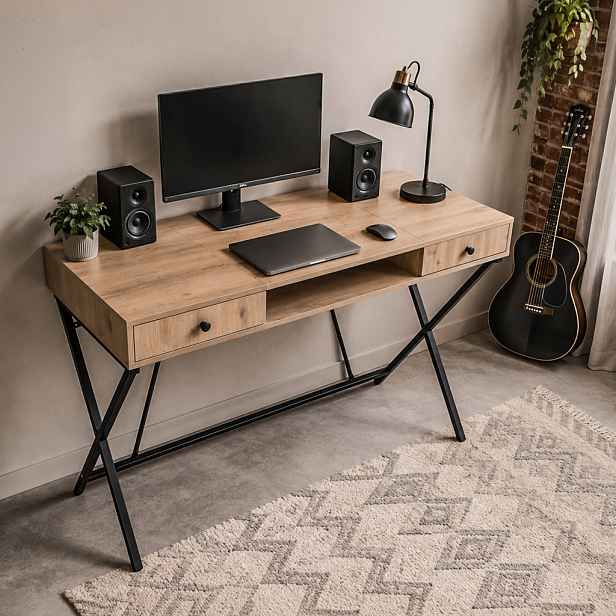 Psací stůl FERTIS s úložným prostorem - dub artisan / černý