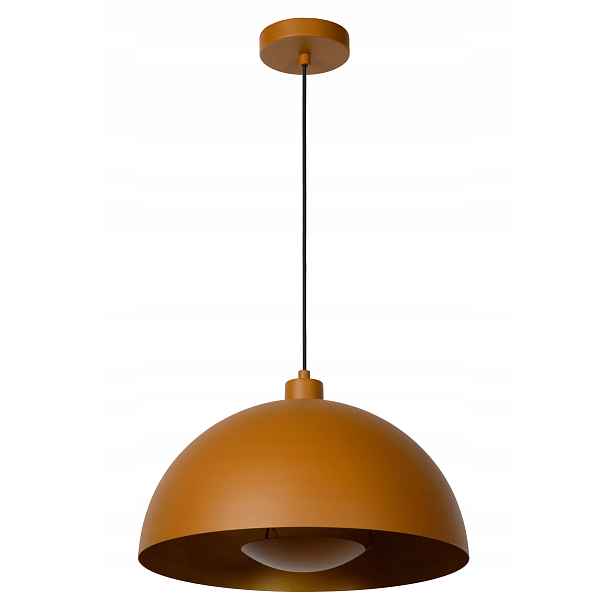 Závěsná lampa žlutá zlatá kulatá 40 cm do jídelny nad stůl a ostrov Lucide