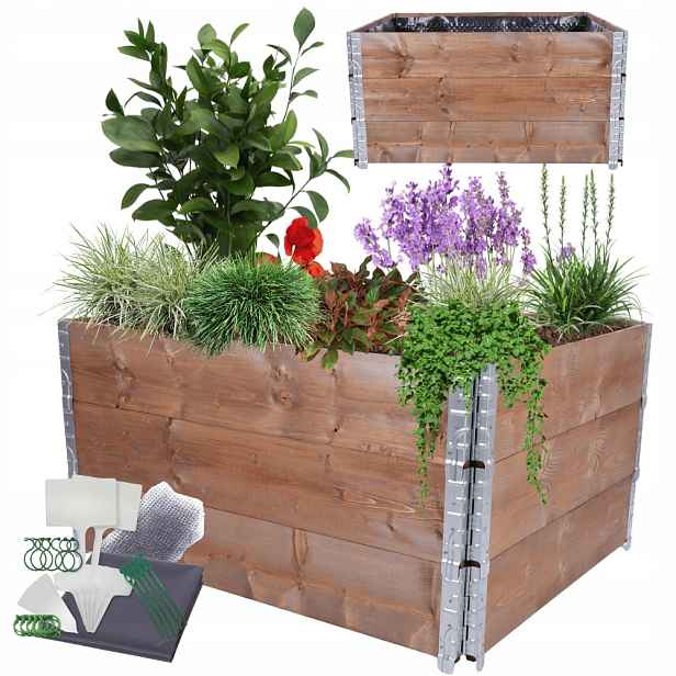 Zeleninový Záhon kaskádový nastavitelný ze dřeva 60x120x100 impregnace Fólie Kelímky