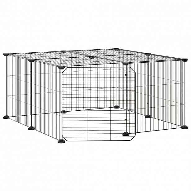 vidaXL 12panelová ohrádka pro zvířata s dvířky černá 70 x 70 x 35 cm ocel