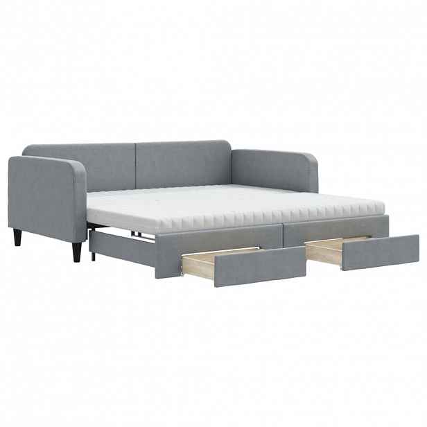 vidaXL Válenda s přistýlkou a zásuvkami světle šedá 100x200 cm textil