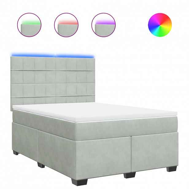 vidaXL Box spring postel s matrací světle šedá 140x190 cm samet