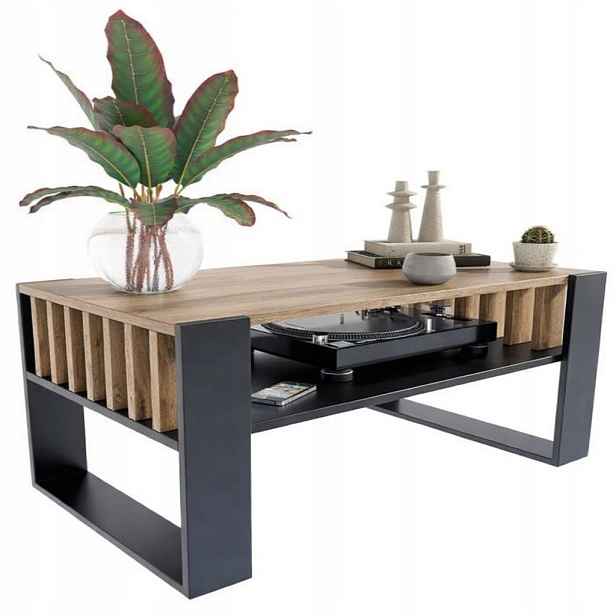Lavice konferenční stolek Iga 120 cm wotan-černý s lamelami loft retro rustikální