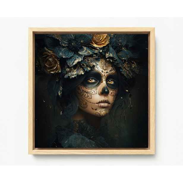 Obraz Rám American Box Dia De Los Muertos Catrina Zlaté Růže Art 60x60