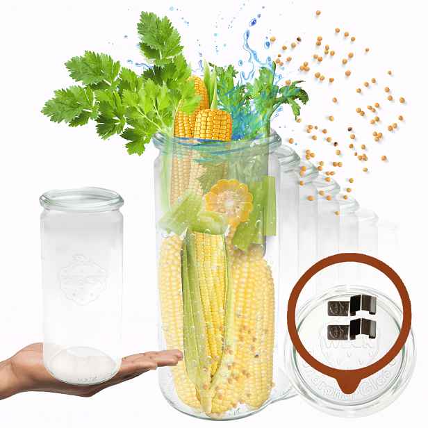 Sklenice Weck 1 l 1040 ml Cylinder žáruvzdorné spony víko gumička 6 Ks