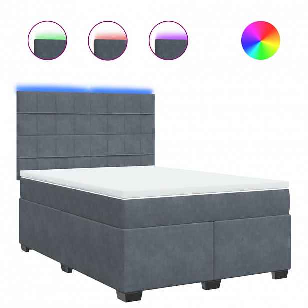 vidaXL Box spring postel s matrací tmavě šedý 140 x 190 cm samet