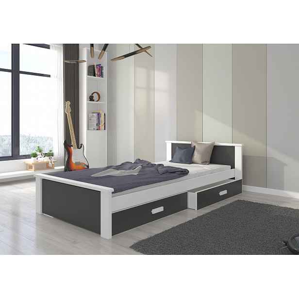 Jednolůžková postel se šuplíky 80x180 FASNA - bílé / antracit