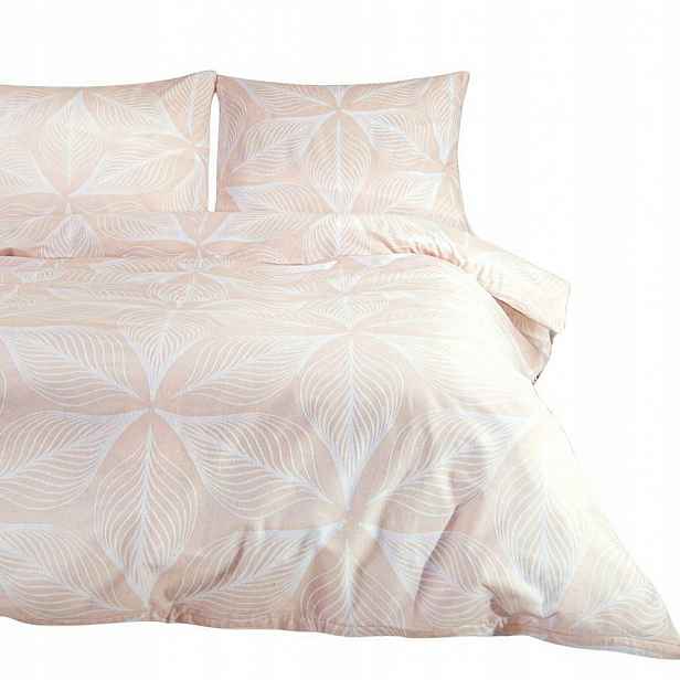 Povlečení 220x200 pudrově růžové bílé listy geometrie Flanelove