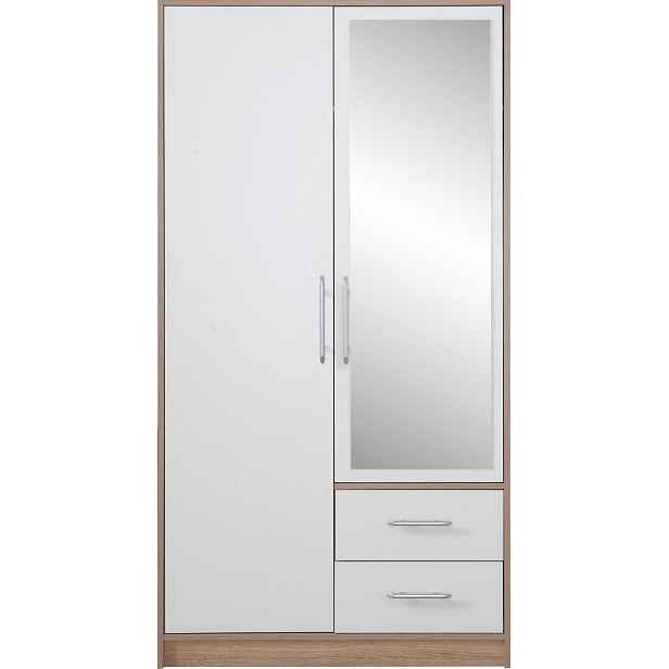 Šatní skříň Smart SR3 Varianta: Se zrcadlem, Barva korpusu + barva dveří: Dub sonoma + Bílá