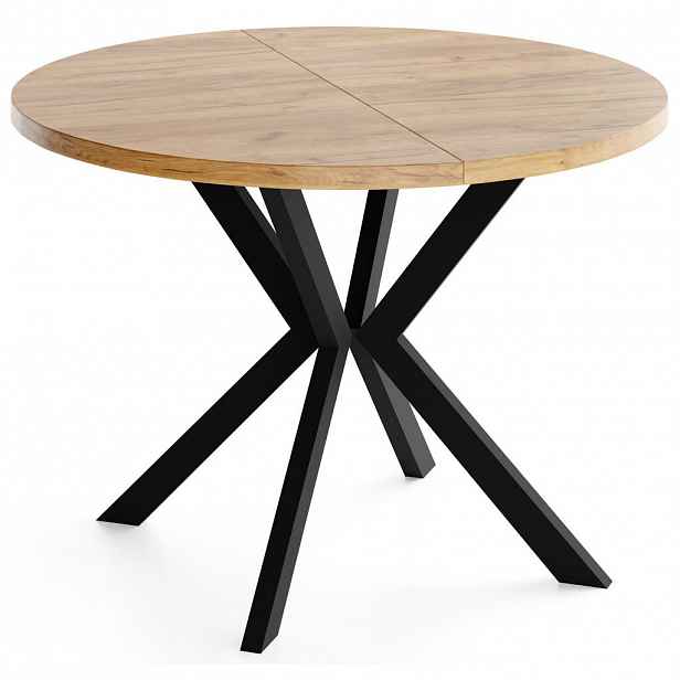 WFL GROUP JÍDELNÍ STŮL Valeo Kulatý Rozkládací s Černými Kovovými Nohami, Dub Craft 120-200/120/76 cm