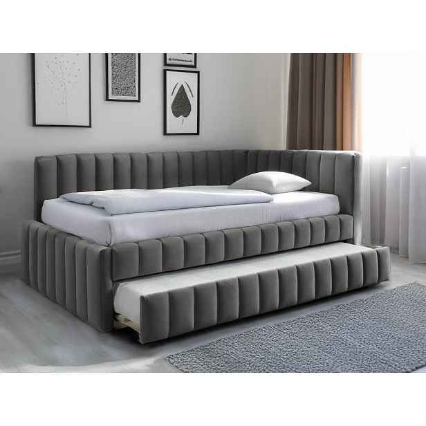 AKCE Čalouněná postel COMFINO VELVET s přistýlkou 120x200 cm šedá II. jakost