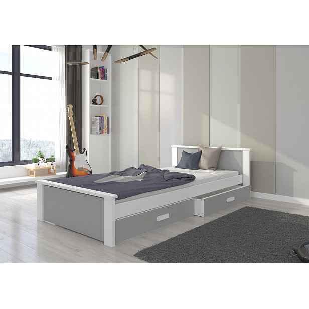 Jednolůžková postel se šuplíky 80x180 FASNA - bílé / světle šedé