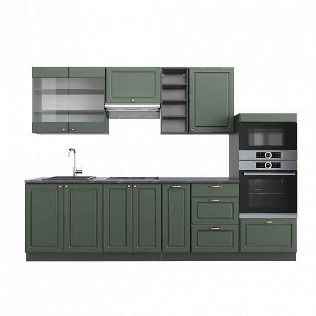 Vicco KUCHYŇSKÝ KOUT Fame-Line Zeleno-zlatá Country House/Anthracite 280 cm bez pracovní desky