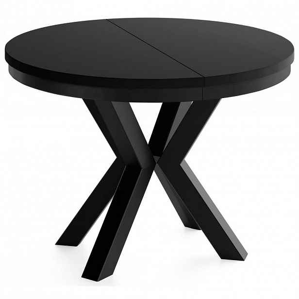 WFL GROUP JÍDELNÍ STŮL Clara Kulatý Rozkládací Industriální s Černámi Kovovými Nohami, Černá 120-75/120/76 cm