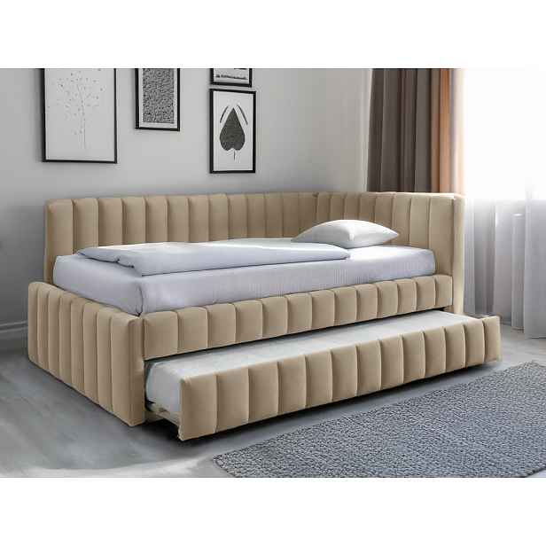 AKCE Čalouněná postel COMFINO VELVET s přistýlkou 120x200 cm krémová II. jakost