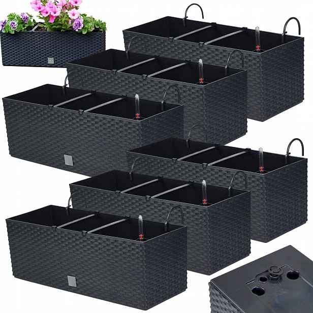 6 x Balkonový květináč 51 cm držáky háky, zavlažovač, truhlík na balkon