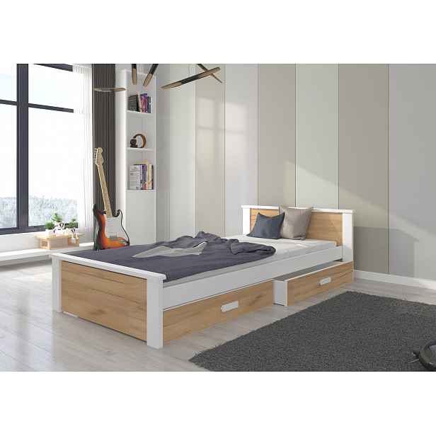 Jednolůžková postel se šuplíky 80x180 FASNA - bílé / dub craft