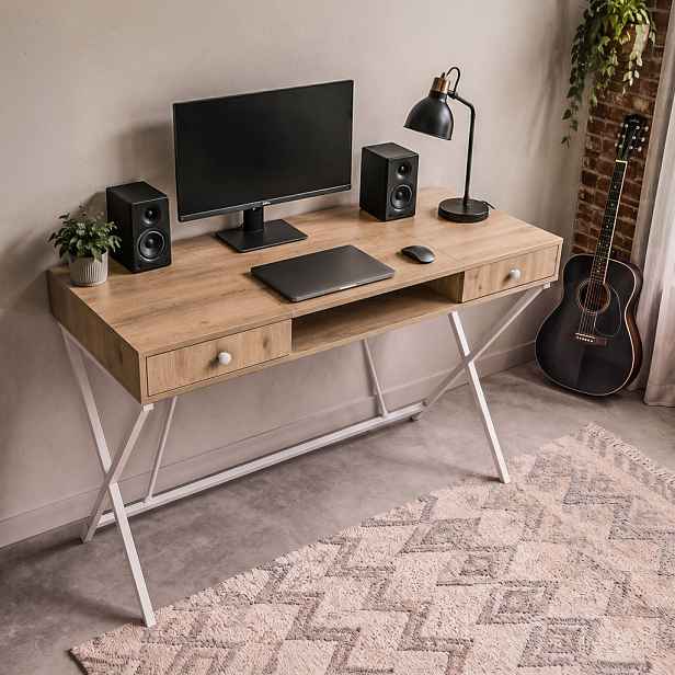 Psací stůl FERTIS s úložným prostorem - dub artisan / bílý