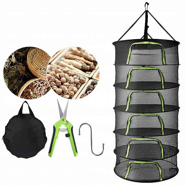 Sušička Síťka Na Sušení Hub Bylin 60 CM 6 Polic Skládací Závěsná