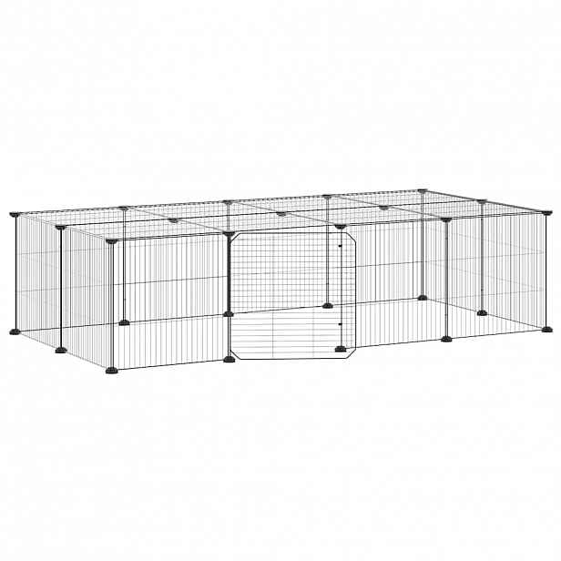 vidaXL 20panelová ohrádka pro zvířata s dvířky černá 140 x 70 x 35 cm ocel