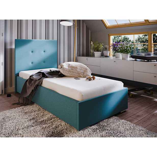 Čalouněná postel SOFIE 90x200 cm, modrá látka