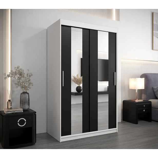 Šatní skříň se zrcadly DIANA - šířka 120 cm, bílá / černá