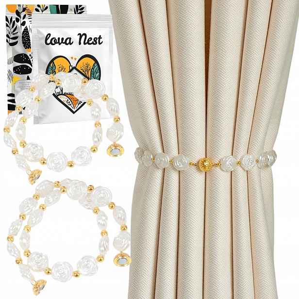 Upevnění Na Záclony Lova Nest Záclony Boho Korále Spony Magnet Růže v2 2ks
